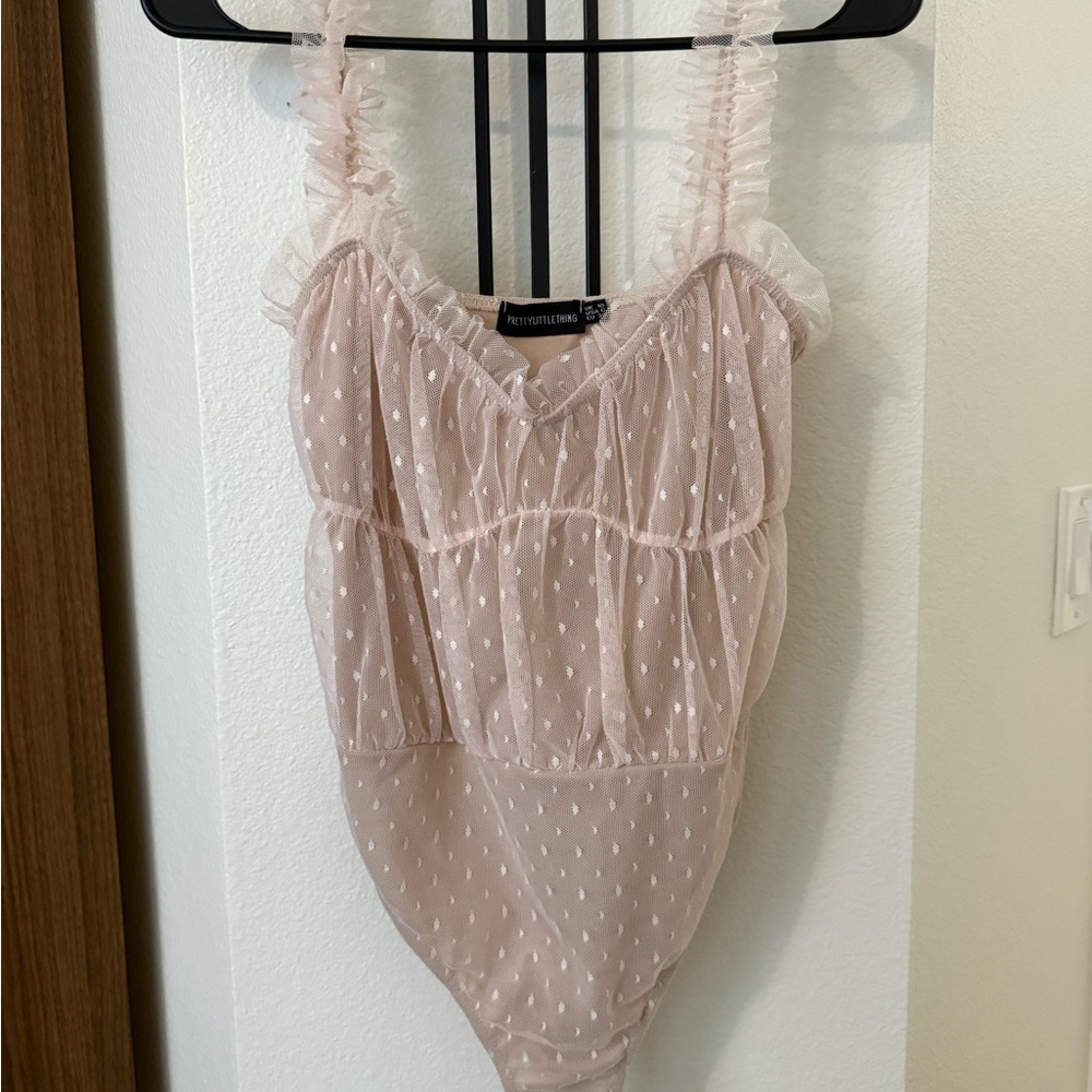 PrettyLittleThing Nude Lace-Trim Bodysuit